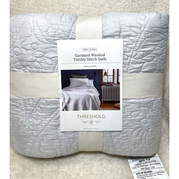 Twin/Twin XL Garment Washed Paisley Stitch Quilt Sky Blue - Threshold NEW - Picture 5 of 7